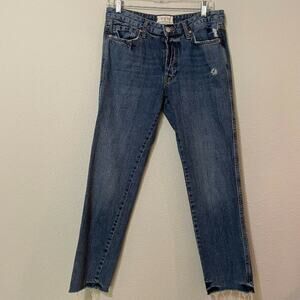 Free People Distress Button Fly Straight Leg Jeans Womens 27 Raw Hem High Rise